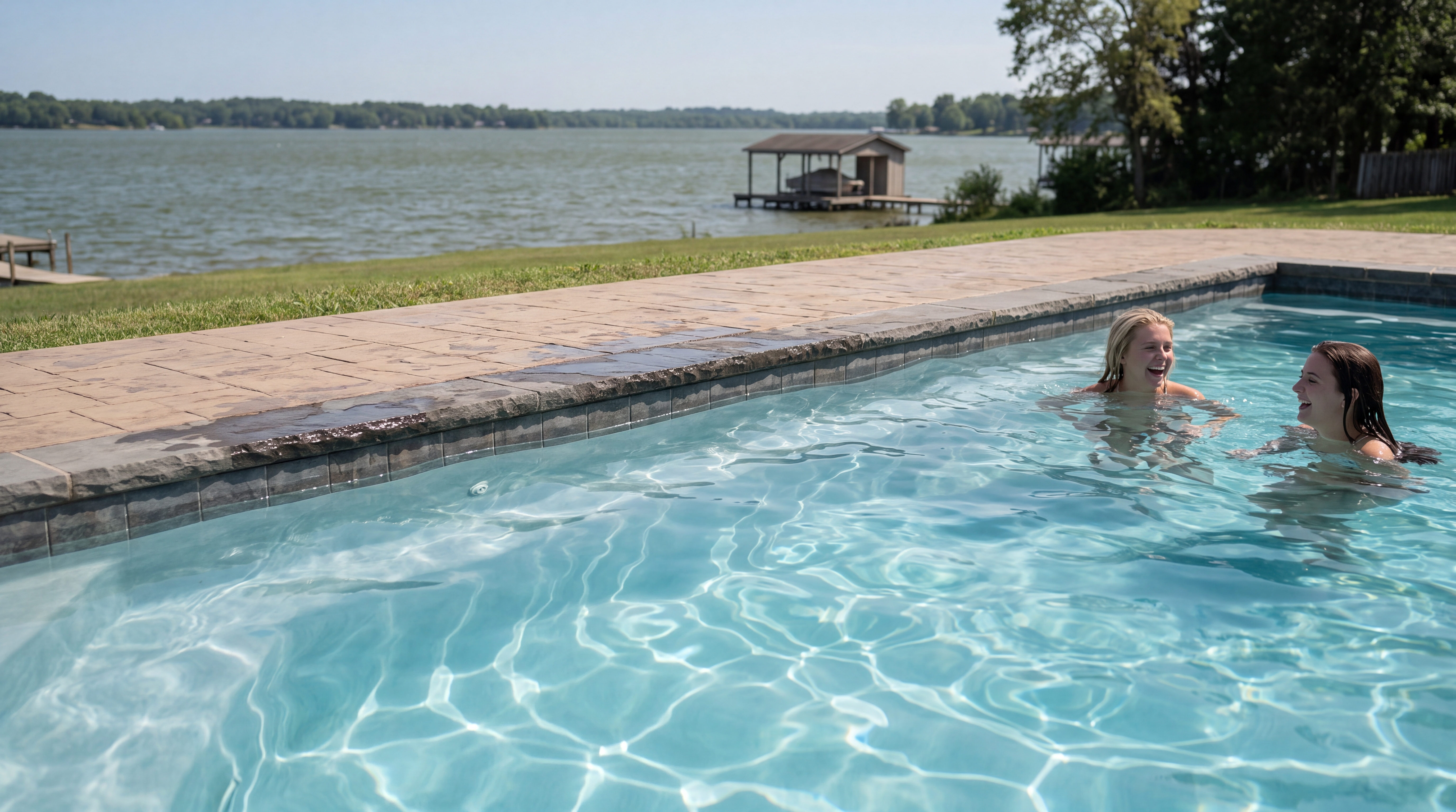 Pool overlooking Old Hickory Lake built by Backyard Resort Pools in Hendersonville, TN